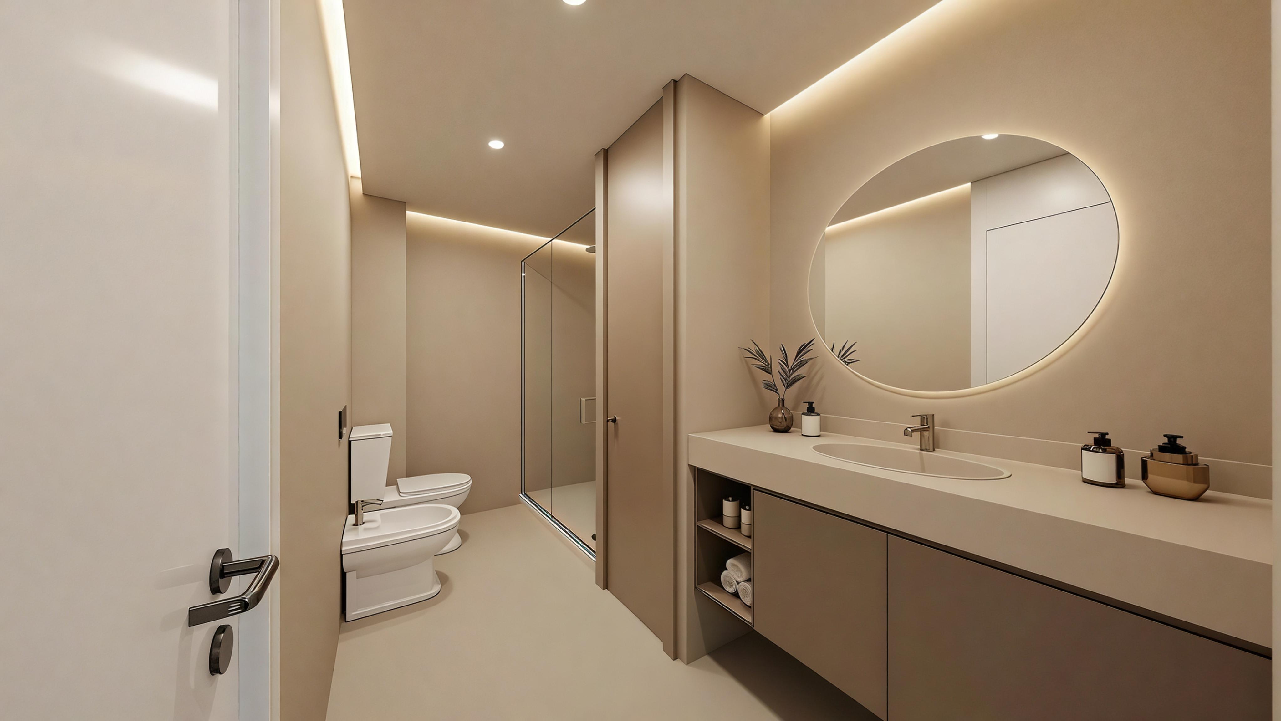 Bathroom concept study with lighting and material design view three